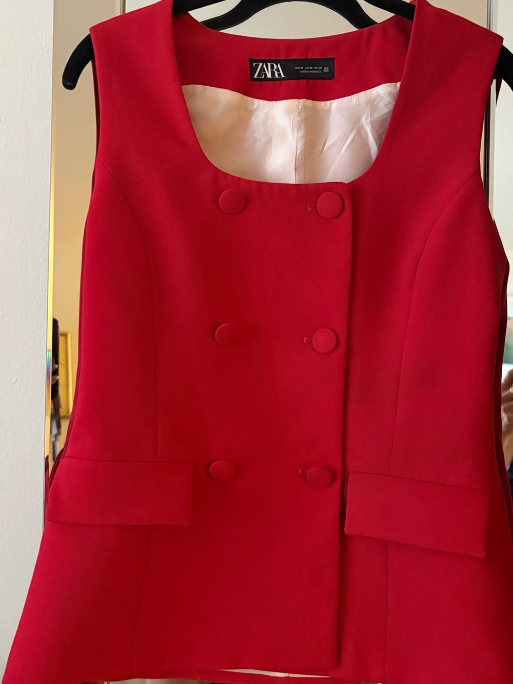 Zara Red Sleeveless Double-Breasted Vest